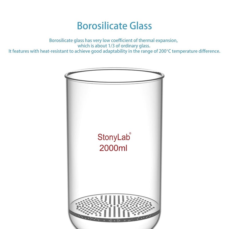stonylab Glass Buchner Filtering Funnel, Borosilicate Glass Plate Filter Funnel with 10 mm Hose Connection and 24/40 Standard Joint for Filter Test, 2000 ml - Image 4